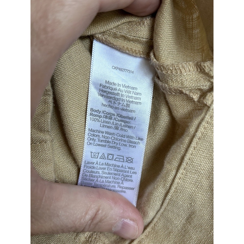 Madewell Flap-Pocket Button-Up Shirt 100% Linen Desert Dune Cropped Lagenlook M - Picture 6 of 7